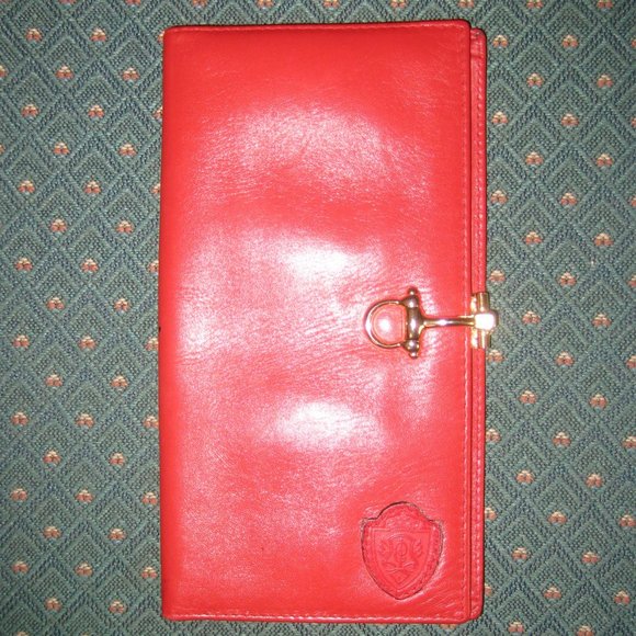 ❤️Amazing PLYMOUTH Red Leather Gold Horsebit Clutch ID Bill Fold Wallet - Picture 2 of 12